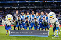 R. C. D. ESPANYOL DE BARCELONA. Temporada 2019-20. Diego López, David López, Didac Vilà, Naldo, Javi López, Bernardo, Calleri. Marc Roca, Víctor Gómez, Melendo y Sergi Darder.  R. C. D. ESPANYOL DE BARCELONA 2 (David López, Wu Lei) F. C. BARCELONA 2 (Luis Suárez, Arturo Vidal). 04/01/2020. Campeonato de Liga de 1ª División, jornada 19. Cornellá-El Prat, Barcelona, RCDE Stadium (33.562 espectadores).