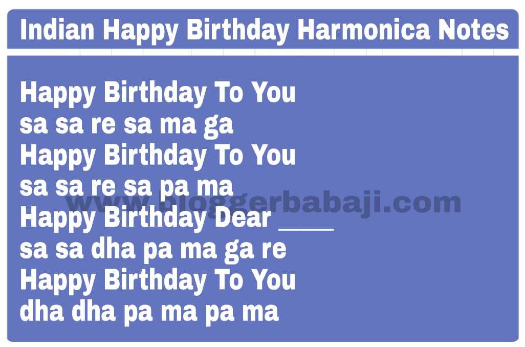Indian Happy Birthday Harmonica Notations Notes Key Tabs