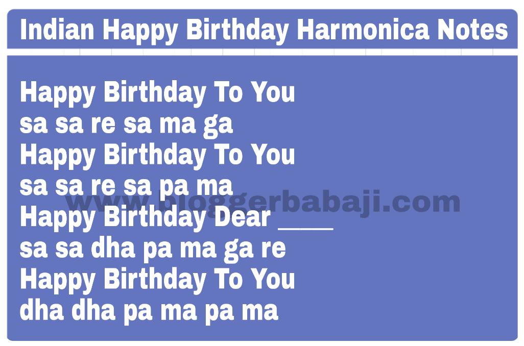 Indian Happy Birthday Harmonica Notations Notes Key Tabs Indian Happy Birthday Harmonica Notations Notes Key Tabs