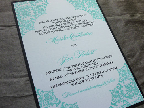 Marisa Jon's Tiffany Blue Damask Wedding Invitations