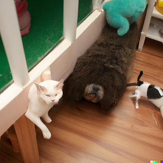 DALL·E  create images of dogs and cats playing together in an apartment