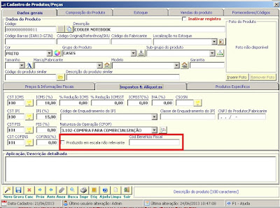 Código do benefício fiscal do produto NF-e 4.0