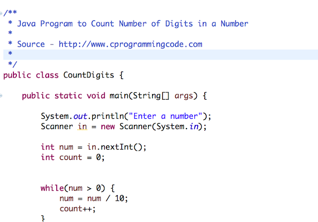 Java Program to Count Number of Digits in a Number