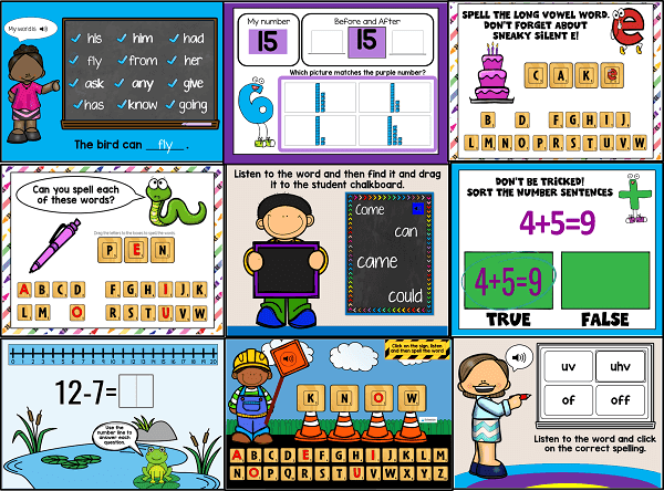 There are boom cards for many math and language skills including number recognition, addition, sight words and spelling.