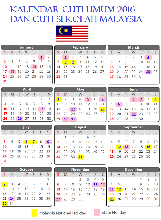 Kalendar Cuti Umum 2016 Dan Cuti Sekolah Malaysia - JunaBlogg