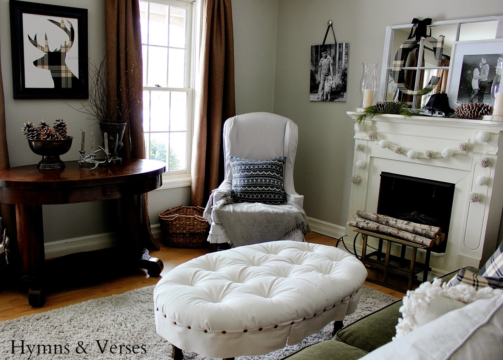 Hymns and Verses: Winter Living Room - DIY Oval Button Tufted Ottoman