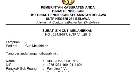 Contoh Surat Cuti Melahirkan Word - Cara Ku Mu