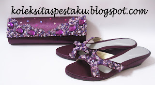 Purple Ungu Tas Pesta dan Sepatu Pesta Handmade Satin Mewah