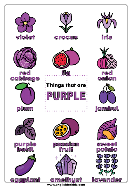 Things that are purple - poster for young English learners