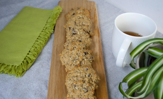 Chia Seed Oatmeal Cookies on a wooden platter