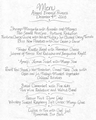 Menu: Chef's Table Dinner, Emerald Princess 12/4/2008