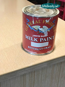 MCM dresser makeover using reverent gray milk paint by general finishes