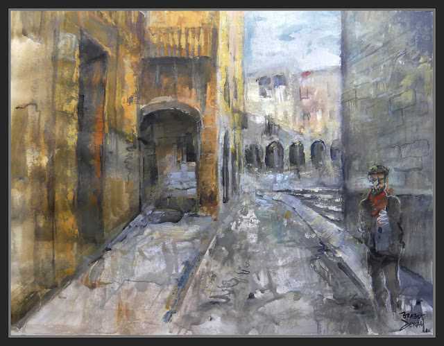 CALAF-PINTURA-CARRER-SANT JAUME-PLAÇA GRAN-PORXOS-PAISATGES-ANOIA-ARTISTA-PINTOR-ERNEST DESCALS