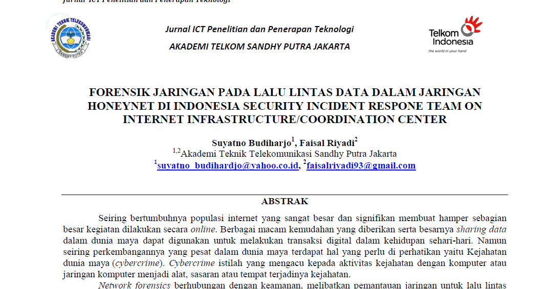 Jurnal "Forensik Jaringan Pada Lalu Lintas Data Dalam 