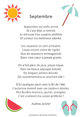 Septembre, poème d'Audrey Janvier sur la rentrée, l'automne, les vacances, Paroles de la poésie pour les enfants - Sélection de Poésie, Chansons et Comptines pour enfant - Par Comptines et Belles Histoires