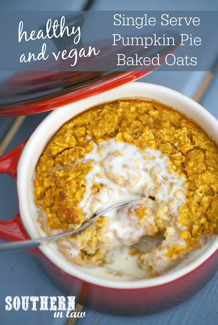 Healthy Single Serve Pumpkin Pie Baked Oatmeal Recipe - low fat , gluten free, vegan, healthy, sugar free, clean eating, low calorie, single serving, egg free, nut free, dairy free