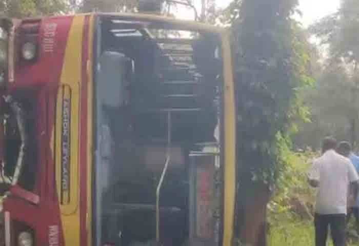 Wayanad, Road Accident, KSRTC, Bus, Pulpally, News, Kerala, Kerala-News, Accident-News, Wayanad: KSRTC bus met with accident near Pulpally.