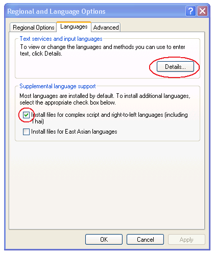 Windows XP Language options