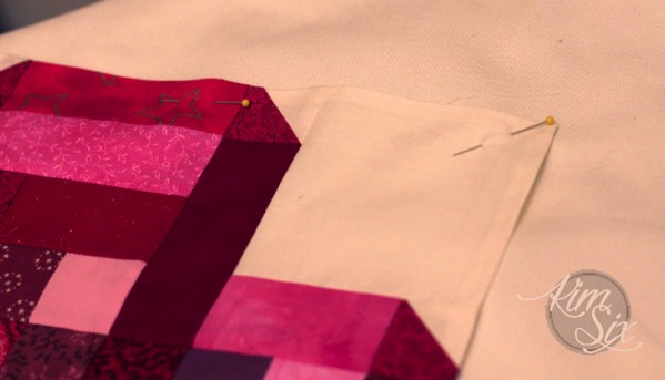 Pinning quilt block to pillow