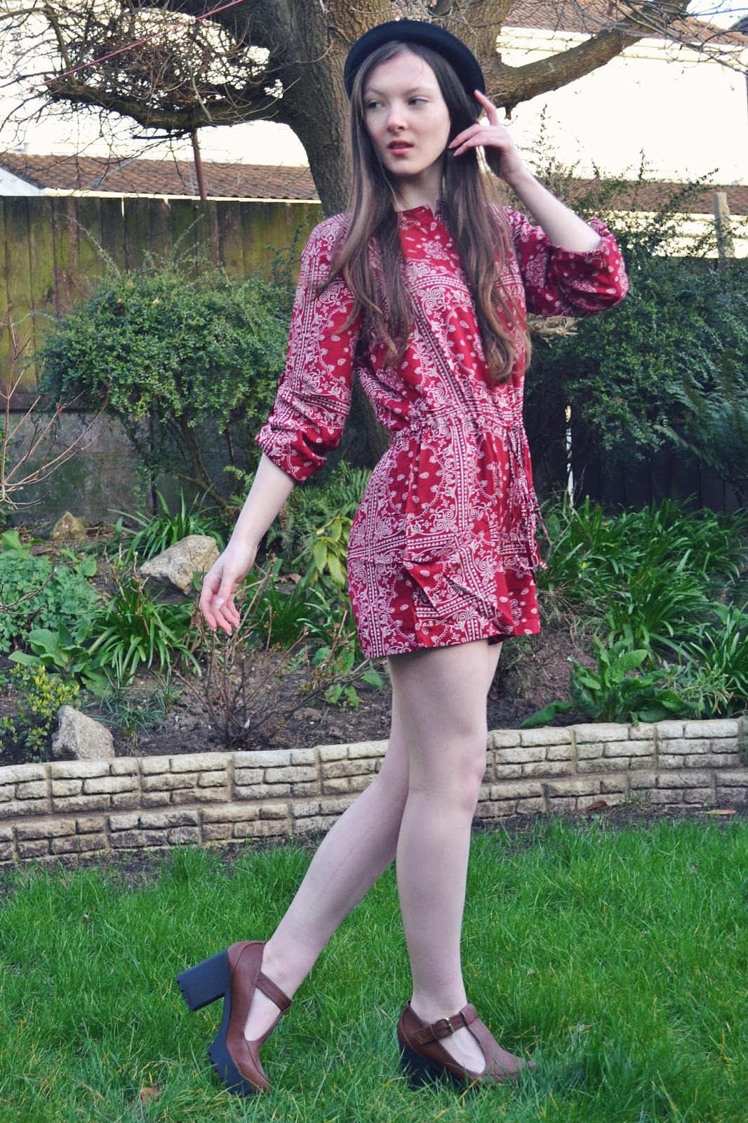 70s red boho playsuit