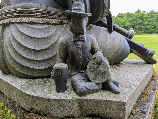 Mouse sculpture with a Guinness and bodhrán at Victor's Way in County Wicklow