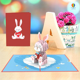 3D I Love You Card Template - Bunny