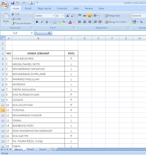 Tutorial Office - Cara Menghitung Jumlah Data Berjenis Kelamin Laki-laki atau Perempuan Dalam Tabel Microsoft Office Excel - Langkah 1