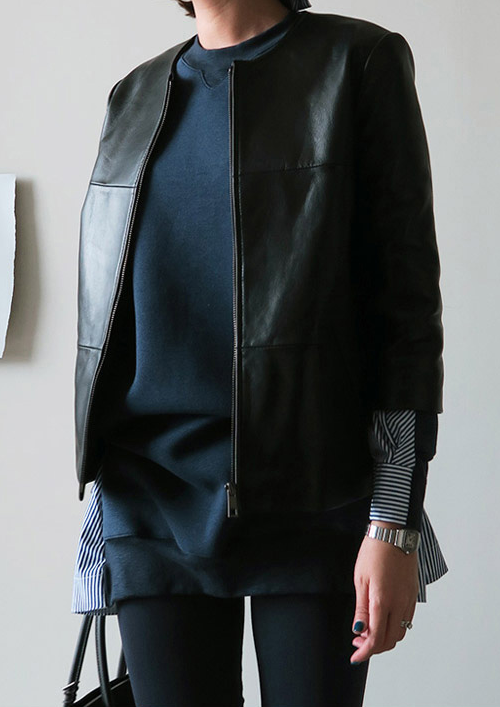  Seam Accented Leather Jacket