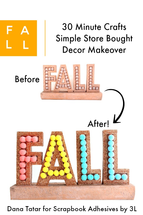 Tabletop Resin Fall Word with Copper Glitter and Colorful Pom Poms