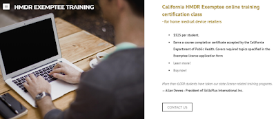 California HMDR Exemptee training certification course. $525 per student. For home medical device retailers.