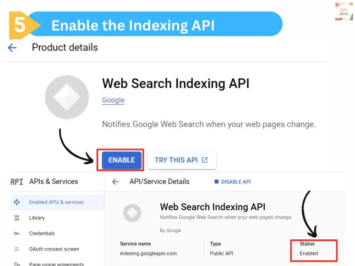Enable the Indexing API 4