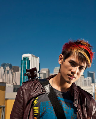 best asian hairstyles. Asian man with guitar on urban