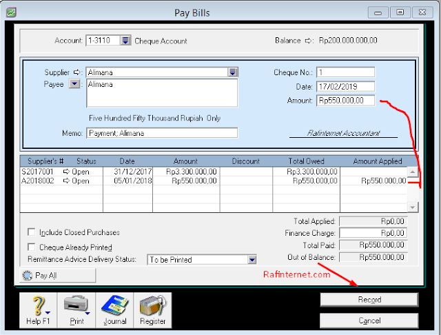 Cara mencatat pelunasan tagihan / invoice pada myob