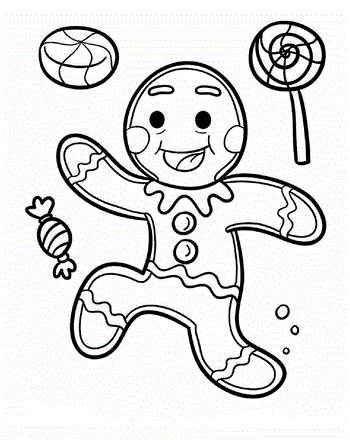 Gingerbread Man With Candies Coloring Page - Free Printable Coloring