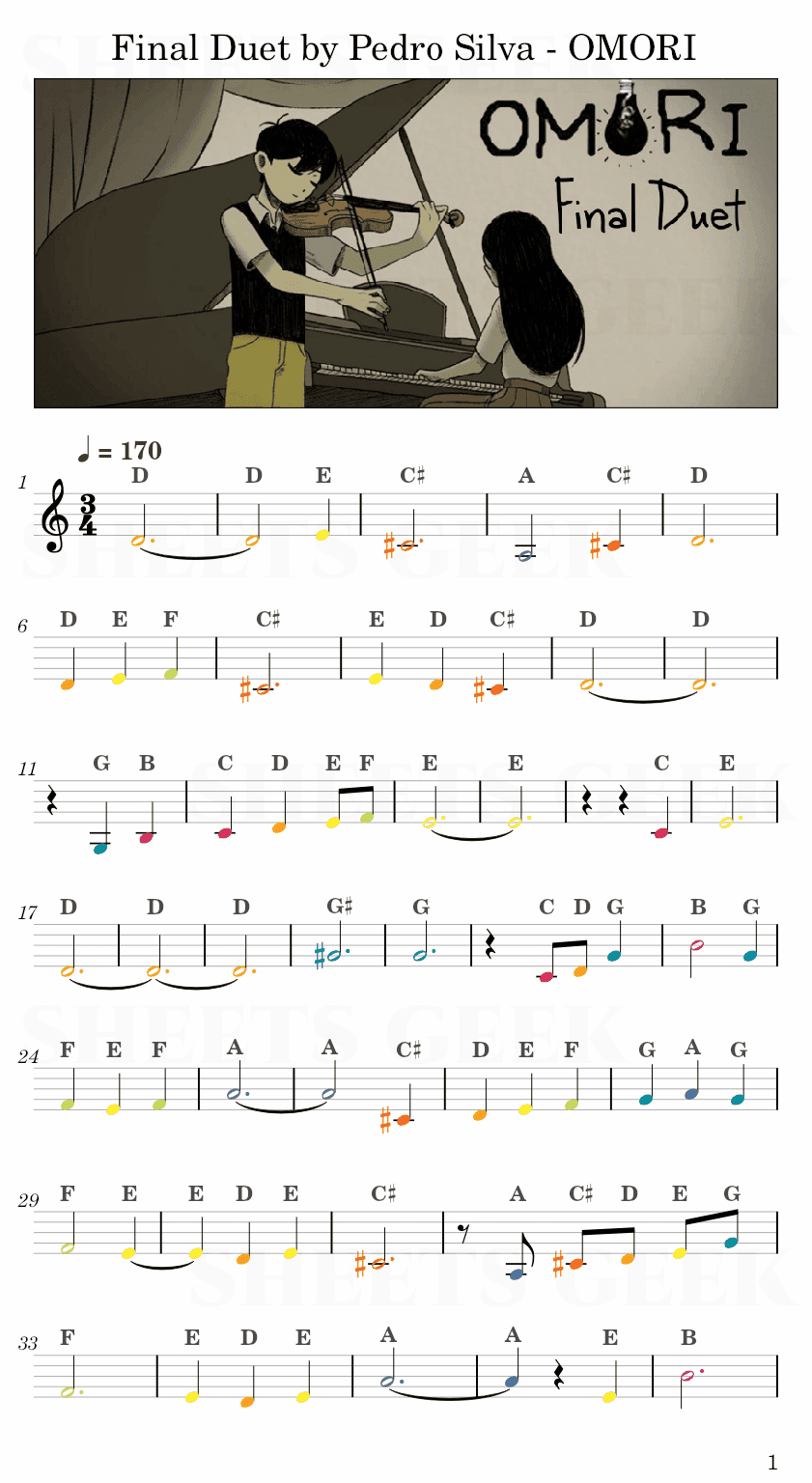 Final Duet by Pedro Silva - OMORI Easy Sheet Music Free for piano, keyboard, flute, violin, sax, cello page 1