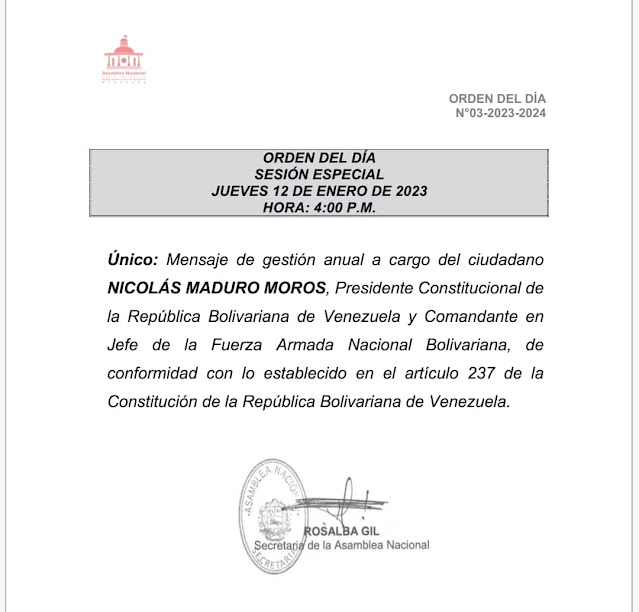 Para las 4 de la tarde de este jueves esta previsto que el Jefe de Estado, Nicolás Maduro, presente su memoria y cuenta del 2022 ante la Asamblea Nacional de acuerdo a lo establecido en la Constitución.  Se prevén que el Ejecutivo haga desde el hemiciclo anuncios para este año 2023.   Unión Radio