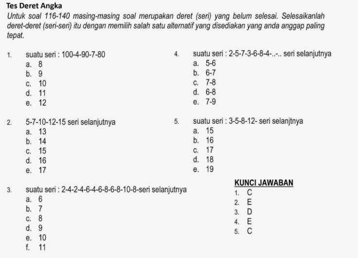 Cara Menjawab dan Contoh Soal Psikotes Deret Angka ...