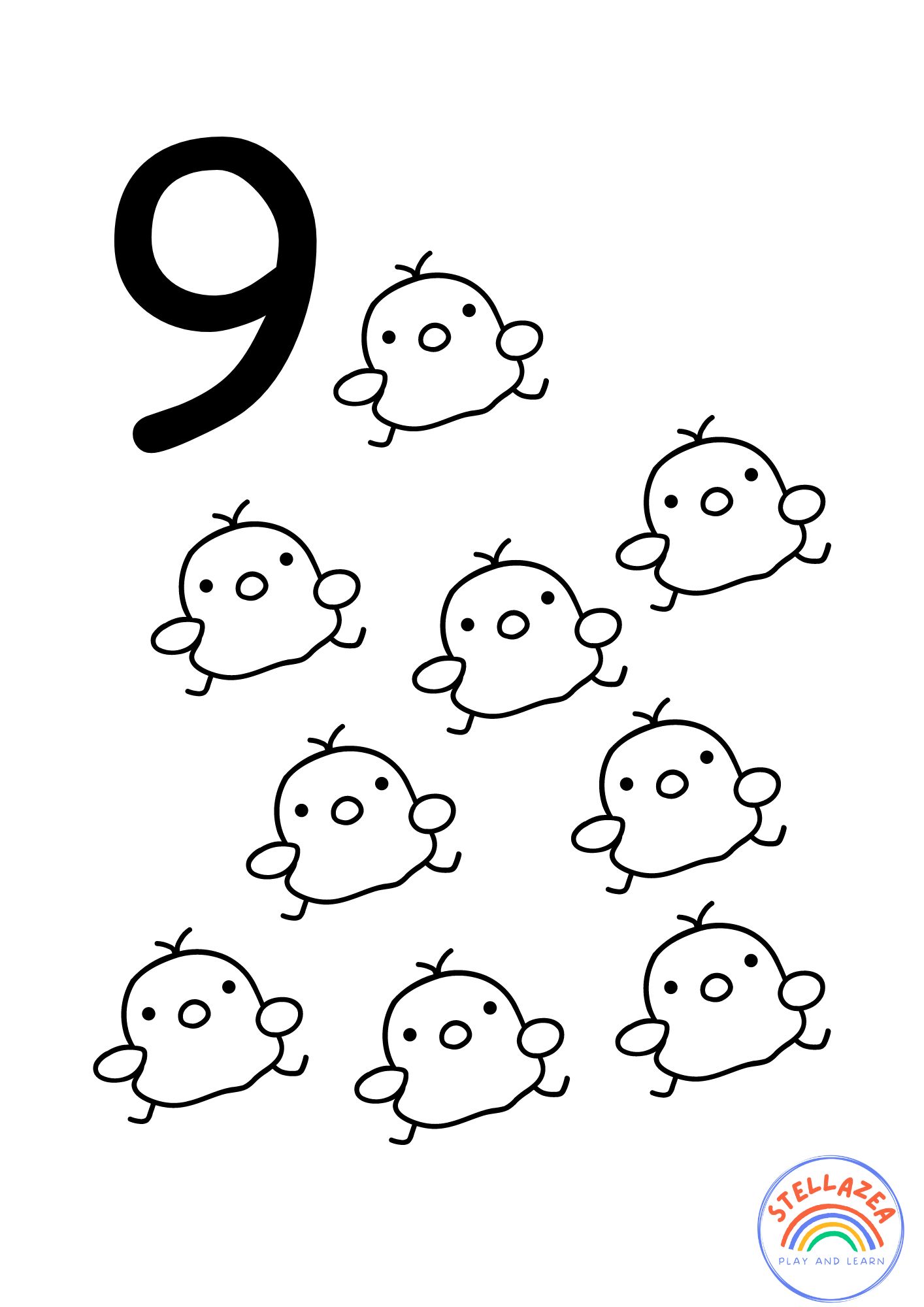 Number 9 Worksheets For Kids - Chick coloring page