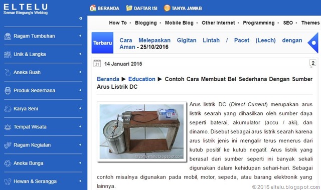 Screenshot Artikel yang Diterbitkan pada Sebuah Blog