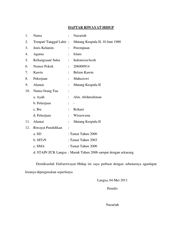 daftar riwayat hidup terbaru format daftar riwayat hidup cpns contoh 