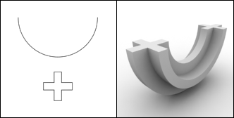 A cross section and the object created by a solid of revolution