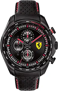 Ferrari Men's SPEEDRACER Stainless Steel Quartz Watch with Leather Calfskin Strap, Black, 22 (Model: 0830647)