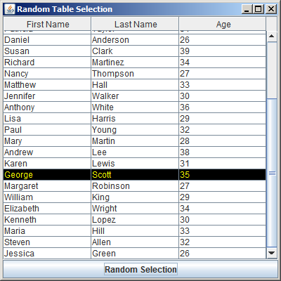 Java JTable Random Row Selection