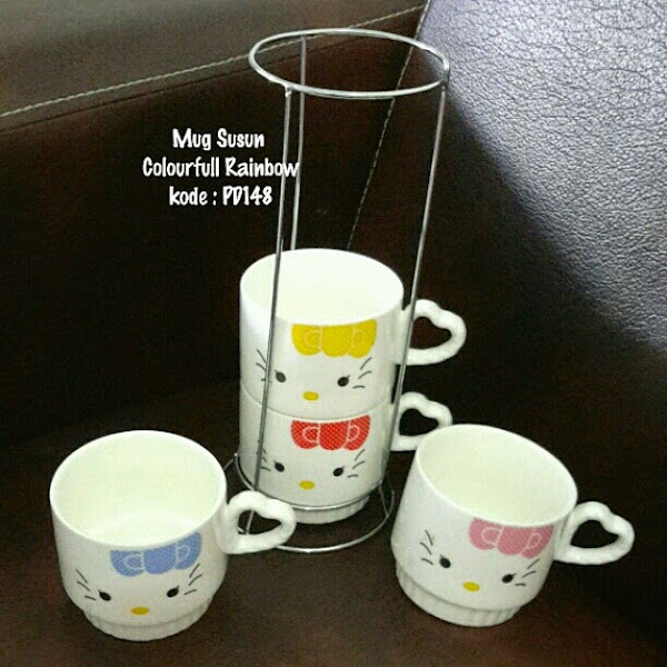 Mug Susun Hello Kitty Murah Grosir Ecer Colourfull Rainbow