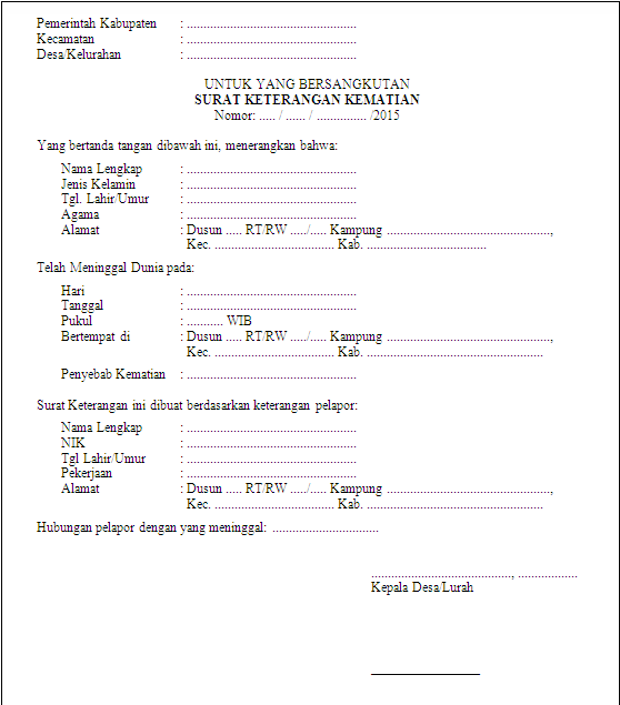 Contoh Surat Keterangan Kematian Terbaru Yang Baik Dan 