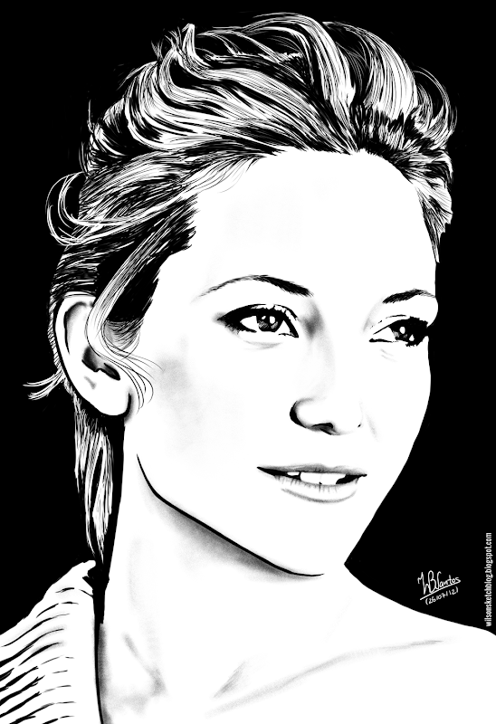 Ink drawing of Kate Hudson, using Krita 2.4.