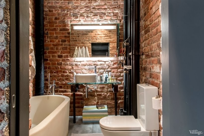 Bathroom in Industrial interior design duplex apartment in Moscow