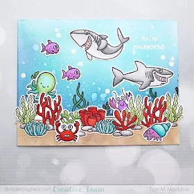 Sunny Studio Stamps: Tropical Scenes Best Fishes Sea You Soon Customer Card by Toni Maddox