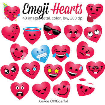 Clip Art Hearts with Emoji Faces. These hearts are 8 inches wide and can be used in a TON of different ways. The images are clear, crisp and oh so cute!