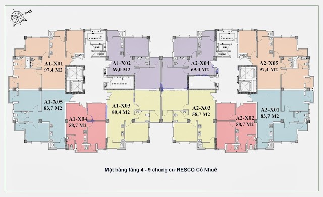 Chung cư Resco Cổ Nhuế OCT1 Mặt bằng tòa A 